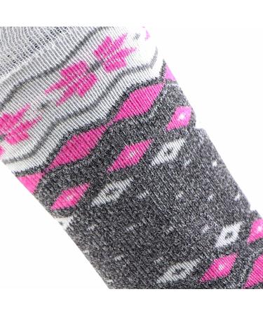 Kids Ski Socks - Warm Wool Snowboard Sock 1 Pair - Grey/Hot Pink - Small-Medium - Buy Online on GoSupps.com