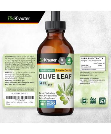 BIO KRAUTER Olive Leaf Extract for Immune Support - Pure Vegan Oleuropein & Hydroxytyrosol Supplement - Used for Daily Wellness & Antioxidant Support - Alcohol & Sugar Free 4 Fl.Oz 56-Day Supply 4 Fl Oz (Pack of 1) - Buy Online on GoSupps.com