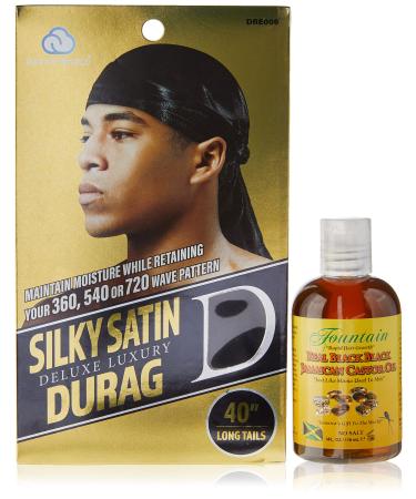Fountain Real Black Black Jamaican Castor Oil - Beard Growth Oil - Mustache Growth - Beard Thickener - Hair Oil For Men - Luxury Satin Durag - 4 Oz