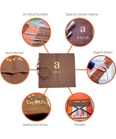 ANYA Artists Paint Brush Holder  20 Slots Paint Brush Storage Canvas Roll up pouch for Acrylic Oil Watercolor  Dark brown PEDZEL (brushes not included) - Buy Online on GoSupps.com