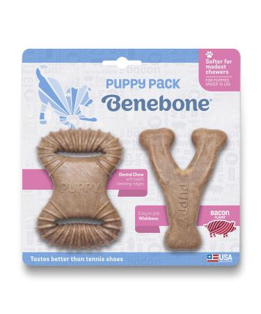 Benebone Puppy Dog Chew Toy, Softer for Modest Chewers, Made in USA Tiny - 2-Pack: Dental Chew/Wishbone