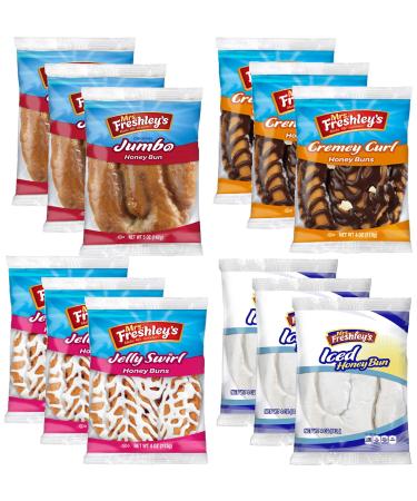 Mrs. Freshley's Honey Buns Variety Pack | Chocolate, Iced, Glazed and Jelly | 4 oz. each | 12 Pack