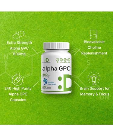 Alpha GPC 600mg Per Serving 240 Capsules Bioavailable Choline Replenishment Nootropic Brain Health Supplements for Memory and Focus Non-GMO Gluten Free - Buy Online on GoSupps.com