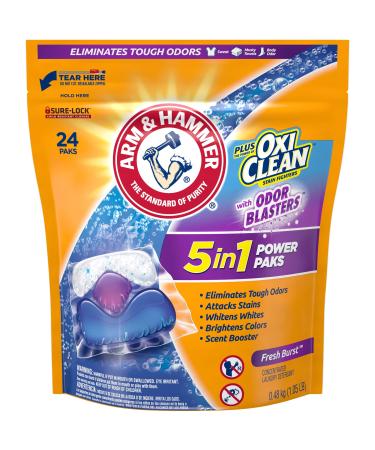 Arm & Hammer Plus Oxiclean with Odor Blasters, 5-in-1 Power Paks, 24 Count 24 Count (Pack of 1)