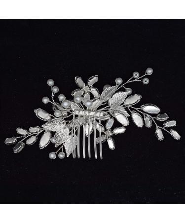 Silver Vintage Wedding Hair Comb with Blue Sapphire Rhinestone and Ivory Pearl - Handmade Bridal Headpiece for Brides and Bridesmaids - Buy Online on GoSupps.com