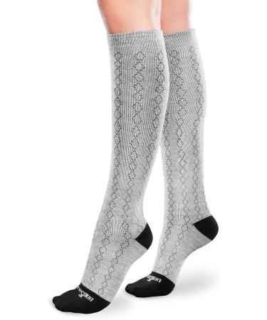 Core-Spun Mild 15-20mmHg Knee High Support Socks Classic Diamond Design in Grey & Black (Medium) | International Shipping Available - Buy Online on GoSupps.com