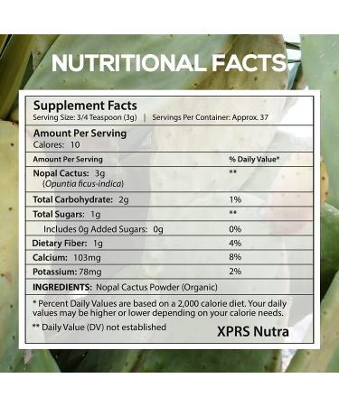 XPRS Nutra Organic Nopal Cactus Powder - Prickly Pear Supplement from Mexico - High Fiber, Calcium, Vitamin C - Superfood for Digestion (4 oz) - Buy Online on GoSupps.com