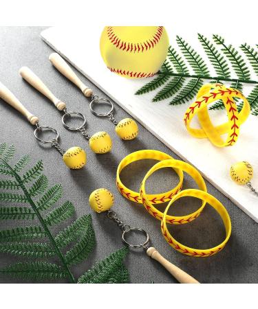 24-Piece Softball Charms Set - Yellow Softball Keychains with Wooden Bat & Silicone Bracelets for Athletes, Teams, Schools & Parties - Buy Online on GoSupps.com