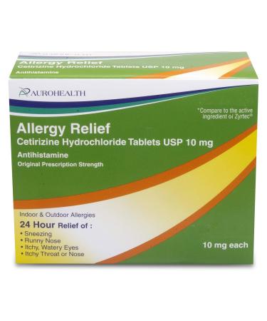 Aurohealth Allergy Relief Cetirizine Hydrochloride 10 mg Tablets 30 Count