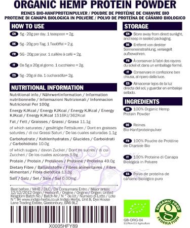 Organic European Hemp Protein Powder 500g by Indigo Herbs - Buy Online on GoSupps.com