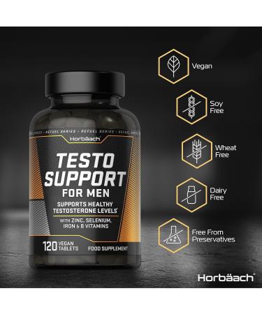 Male Hormone Tablets | 120 Count | Testosterone Supplement for Men | with Zinc Selenium Iron & B Vitamins | by Horbaach - Buy Online on GoSupps.com