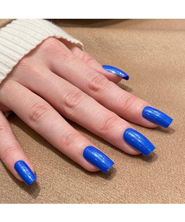 Novo ovo nails to sticking medium angular small blue blue holographic press on nails angular artificial fingernails for sticking up artificial nails with glue sailing