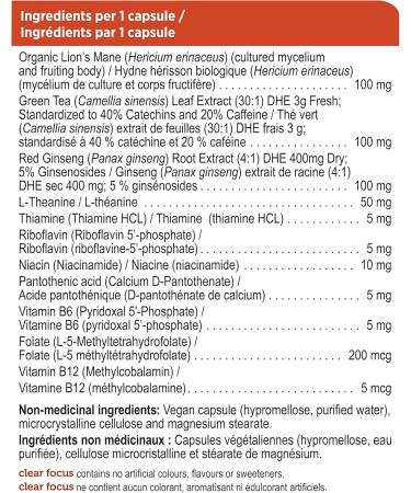 Genuine Health Clear Focus with Lion's Mane Mushroom Vegan Gluten Free Soy Free Non GMO 60 Count Capsules - Buy Online on GoSupps.com