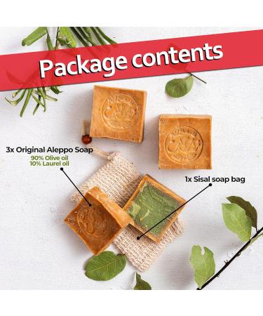 Natura Germania Original Aleppo Soap Set - 600g - 90% Olive Oil & 10% Laurel Oil - Eco-Friendly Sisal Bags - International Shipping Available - Buy Online on GoSupps.com