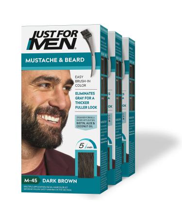 Just For Men Mustache & Beard Beard Dye for Men with Brush Included for Easy Application With Biotin Aloe and Coconut Oil for Healthy Facial Hair - Dark Brown M-45 Pack of 3 Dark Brown M-45 Pack of 3