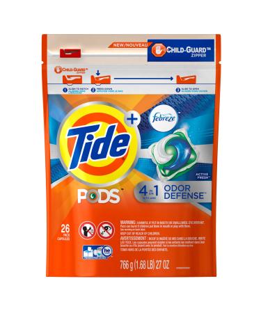 Tide PODS Plus Febreze, Sport Odor Defense Liquid Laundry Detergent Pacs, Active Fresh Scent, 26 Count Fresh 26 Count (Pack of 1)