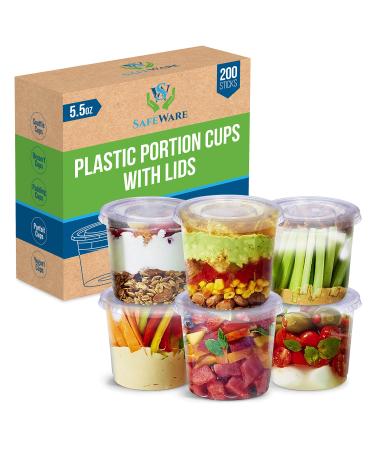 SafeWare 5.5oz 200 set Disposable Clear Plastic Jello Shot Cups with Lids, Souffle Portion Container