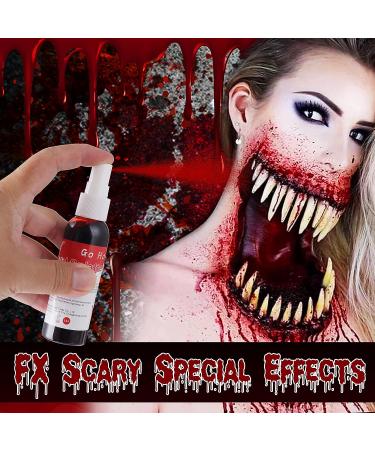 Go Ho 1oz Fake Blood Spray for Halloween Costume Makeup | Washable Eye Blood Drops, Blood Splatter for Clothes | Zombie, Vampire, Monster Cosplay - Buy Online on GoSupps.com