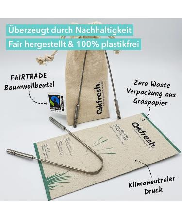 Qikfresh 100% Stainless Steel Tongue Cleaner (2-Pack) | Durable Bad Breath Solution | Fairtrade Cotton Travel Bags | Oral Hygiene for All Ages - Buy Online on GoSupps.com