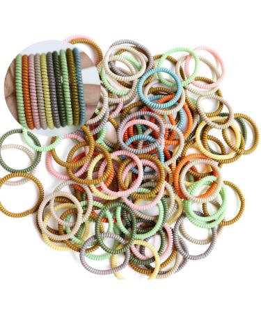 Spiral Hair Ties 100Pcs No Crease Coil Hair Ties Elastic Macaron Phone Cord Hair Ties for Women Girls