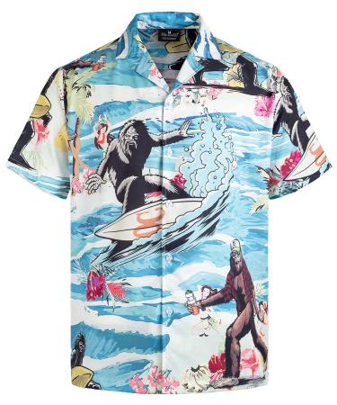 MIKENKO Funny Hawaiian Shirt Tropical Short Sleeve Summer Beach Button Down Beer Bigfoot Hawaiian Shirts for Men 3XL 4XL Surfing X-Large