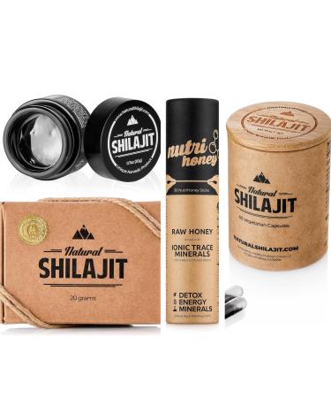 NATURAL SHILAJIT Resin 20G Shilajit Honey Sticks 30 Count Capsules 60 Count