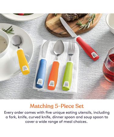 Special Supplies 5-Piece Adaptive Utensils Set - Non-Weighted, Non-Slip Handles for Hand Tremors, Arthritis, Parkinson's, Elderly Use - Stainless Steel Knife, Rocker Knife, Fork, Spoons - Colored - Buy Online on GoSupps.com