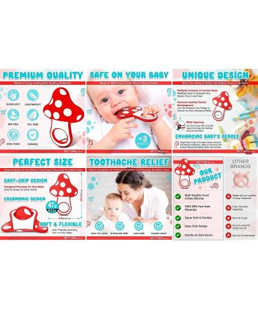 Sensory Mushroom Teething Toy for Teething Relief and Visual Exploration - Easy-to-Grasp Kawaii Baby Teether in Red with Dots - Buy Online on GoSupps.com
