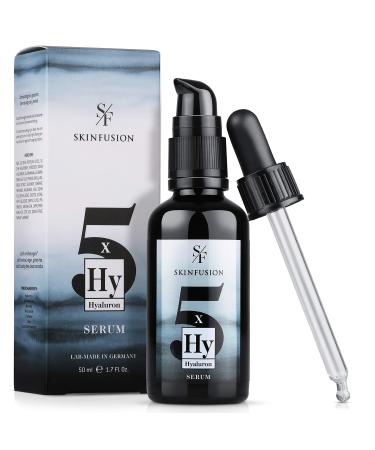SKINFUSION 5x Organic High Dose Hyaluronic Serum (50ml) Vegan Acid Formula with Active Ingredients: Organic Glucomannan, Aloe, Urea - Pure Moisturizer for Healthy Skin