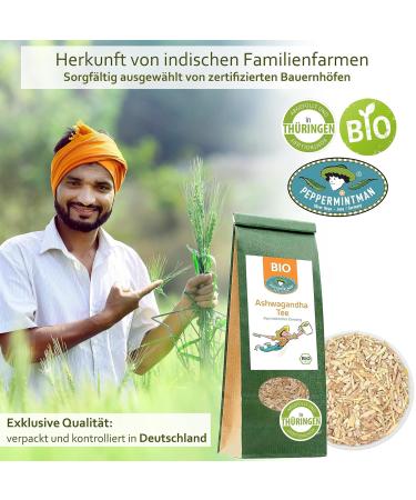 Organic Ashwagandha Tea 1kg - Ayurvedic Vitality & Sleep Support - Traditional Herbal Ginseng | Peppermintman Bio - Buy Online on GoSupps.com