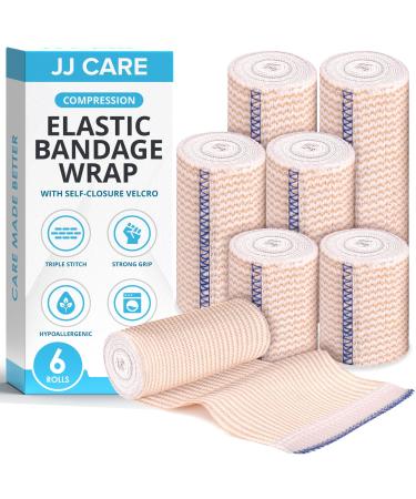 JJ CARE Elastic Bandage Wrap 6 Packs Compression Bandages in 2 3 Inches and 4 Inches for Ankle Wrist and Foot Elastic Bandages 6 Rolls Compression Bandage Wrap with Hook and Loop Fastener