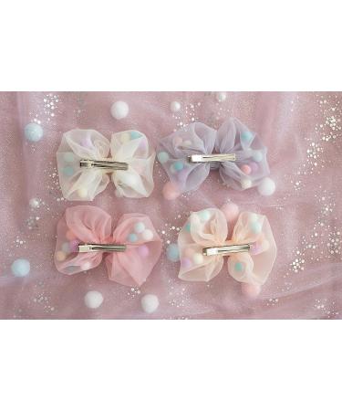 Summer Crystal Tulle Bow Girl Alligator Hair Clips - 2Pcs BW Pompons - Buy Online on GoSupps.com