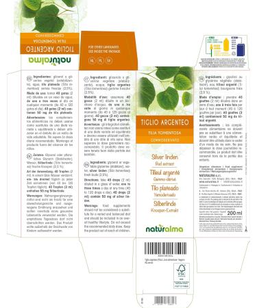 Silver lime tree (Tilia tomentosa) Gemmo-derived alcohol-free from fresh buds Naturalma - Liquid extract drops 200 ml - Food supplement - Vegan or vegan - Buy Online on GoSupps.com