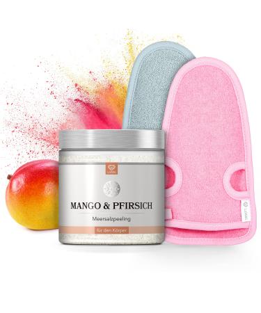 LOWELL body peeling set with peeling glove - skin peeling 500g hammam peeling glove for body and face - body scrub - mango & peach mango peach gray/pink