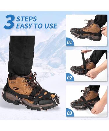 SHARKMOUTH Ice Cleats 19 Spike Walk Traction Crampons with Stainless Steel Spikes - Durable Silicone Grips for Safe Walking, Jogging, Climbing, Hiking on Snow and Ice - Black X-Large - Buy Online on GoSupps.com