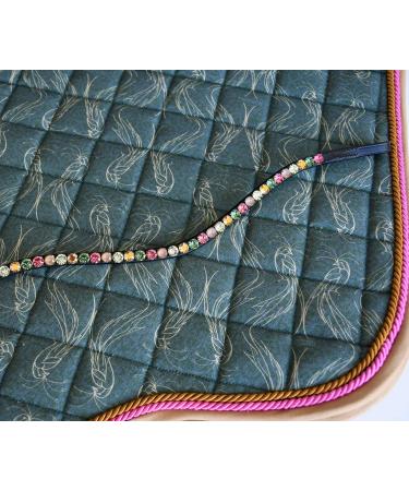 Buy Happiness Hucks Colorful Horses Forehead Straps 'Paradise' - Pink Green & Gold Curved Design Narrow Fit for Ponies - Dark Brown Leather - Buy Online on GoSupps.com
