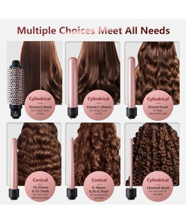 Homfu 6 in 1 Curling Iron Hair Curling Wand Set with Curling Brush and 5 Interchangeable Ceramic Curling Wand(0.35 -1.25 ) Tourmaline Hair Curler Instant Heat Up Curling Iron for Long Hair Women - Buy Online on GoSupps.com