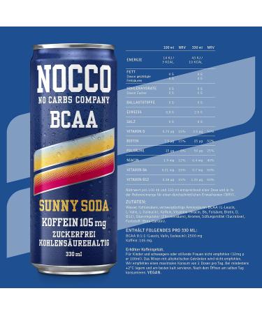 Nocco BCAA Energy Drink 24 Pack - Sugar-Free Vegan Caffeine & Amino Acids - 24 x 330ml | Sunny Soda - International Shipping Available - Buy Online on GoSupps.com