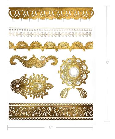 Gold Metallic Henna Temporary Tattoos - 75+ Designs Elephants, Flowers, Evil Eye & More! Waterproof, Non-Toxic, Long Lasting - Ideal for Beach, Festivals, Parties - Buy Online on GoSupps.com