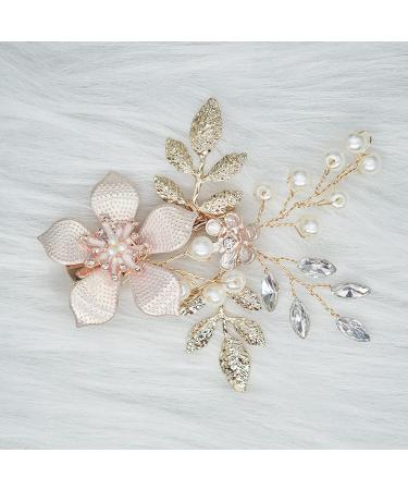 Wedding Hair Clip Fanvoes Hair Accessories Pieces for Brides Bridal Rose Gold Vintage Headpiece Barrette Decorations Jewelry Handmade Flower Ivory Pearl Rhinestone Crystal for Women Girls Bridesmaid - Buy Online on GoSupps.com