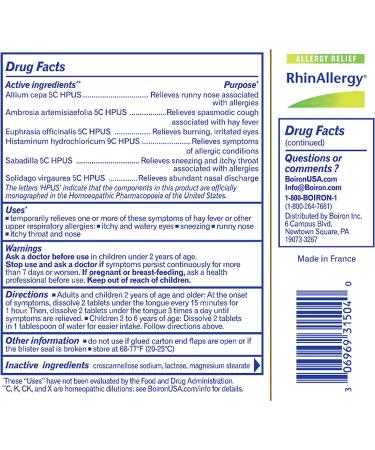 Boiron RhinAllergy Tablets - Allergy Relief for Sneezing, Runny Nose & Itchy Eyes | 60 Count - Buy Online on GoSupps.com