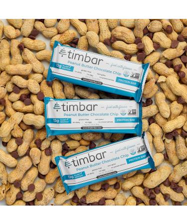Timbar Protein Bars - Peanut Butter Chocolate Chip | Plant Based Non-GMO Gluten Free 13g Protein (12 Bars - Buy Online on GoSupps.com