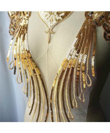 Gauze Sequins Feather Phoenix Tail Patch Set for DIY Wedding Gown & Bridal Dress - Ivory Gold White - Buy Online on GoSupps.com