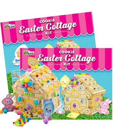 Small Ready to Build Premade Link and Lock Edible Cottage Kit No Baking Needed DIY Easter Cookie Decorating Kits Fun Indoor Holiday Activities for Families 14 Ounces Pack of 2