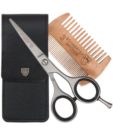 3 Swords Germany Professional Beard Hair Scissors Stainless Steel Straight Blade Sharp with Wooden Beard Comb with case Beard Scissors With Comb