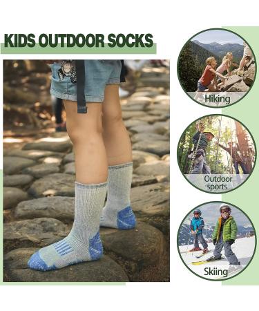 Buy Warm Merino Hiking Socks for Kids - 4 Pairs - Thick Winter Sports Socks in Gray Blue Green Brown | Perfect Christmas Gift - Buy Online on GoSupps.com