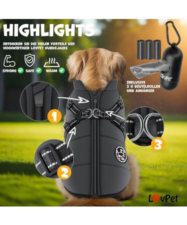 LOVPET Waterproof Dog Jacket & Coat - XL Padded Vest with D-Ring Reflectors & 45 Poop Bags - Perfect for International Shipping - Buy Online on GoSupps.com