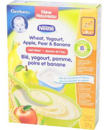 GERBER CEREAL Wheat with Yogourt & Apple Pear Banana Cereal 8+ months 227 g 6 Pack - PACKAGING MAY VARY Wheat with Yogourt Apple Pear Banana - Buy Online on GoSupps.com