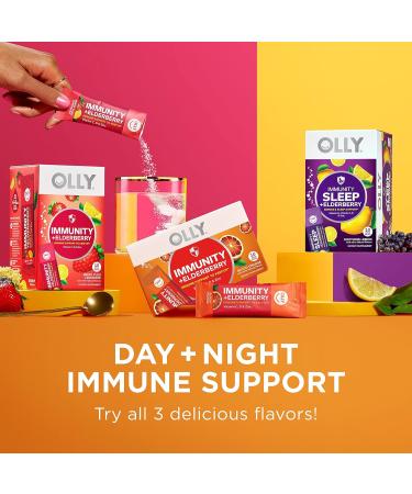 OLLY Immunity Powder - Daytime Immune Support Elderberry Vitamin C D Zinc Fizzy Drink Mix, Blood Orange (10 Count) - Buy Online on GoSupps.com