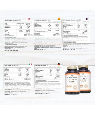 Vitamin D3 K2 Natural High Dosage Vitamin D3 5000 iu + Vitamin K2 MK7 200 g + Silicon Contributes to Immune System Functioning Bones and Teeth 150 Capsules N2 Natural Nutrition - Buy Online on GoSupps.com